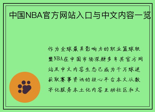 中国NBA官方网站入口与中文内容一览
